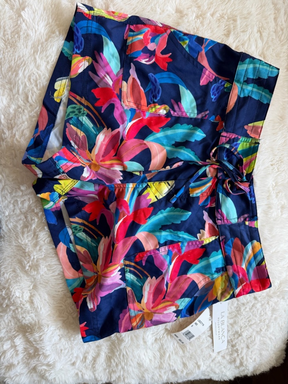 La Blanca Navy Floral Swim Cover-Up Shorts size small